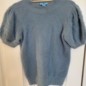 CeCe Soft Blue Women's Crew Neck Sweater, Fuzzy, Short Sleeves
